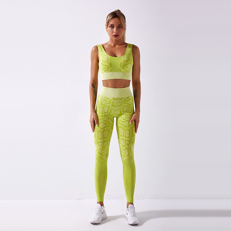 2PCS/Set Seamless Women Yoga Suit Serpentine Sportswear High Waist Leggings Sexy Sports Bra Gym Fitness Clothing Sets 2