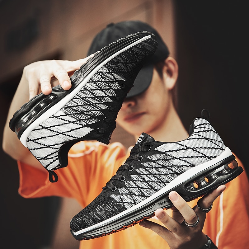 Flying woven air cushion men's shoes trend sports shoes Korean breathable running shoes men's casual shoes image 7