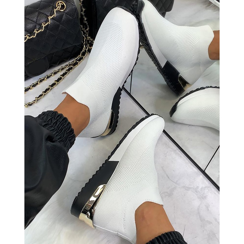 Summer Shoes For Women Elegant Elastic Slip-on Flat Shoes For Women Mesh Upper Breathable Sneakers Zapatillas Mujer image 3