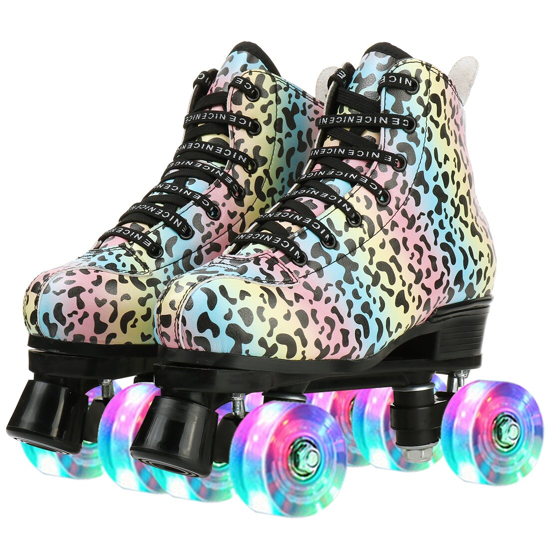 Outdoor Quad Roller Skate Sneaker Skating Blade Leopard Pattern Breathable Abec-7 4 Wheels Shoes image 3