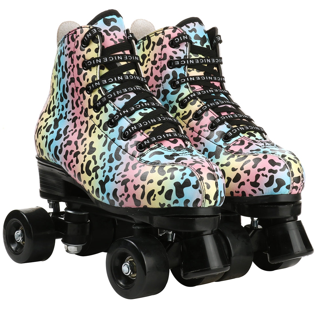 Outdoor Quad Roller Skate Sneaker Skating Blade Leopard Pattern Breathable Abec-7 4 Wheels Shoes image 9