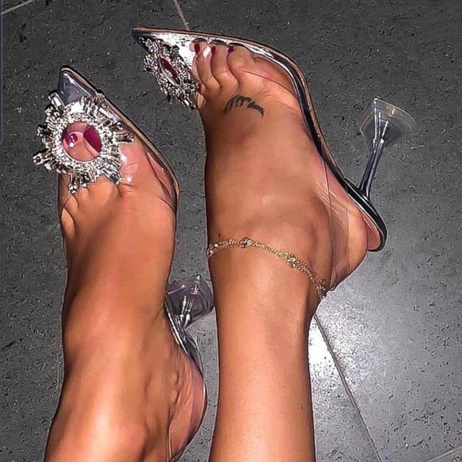 Women Pumps Elegant Pointed Toe Rhinestones High Heels Wedding Shoes Crystal Clear Heeled Slingback Pumps Sandals Sexy Heels image 5