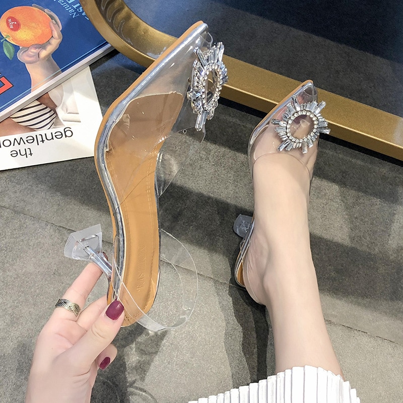 Women Pumps Elegant Pointed Toe Rhinestones High Heels Wedding Shoes Crystal Clear Heeled Slingback Pumps Sandals Sexy Heels image 4