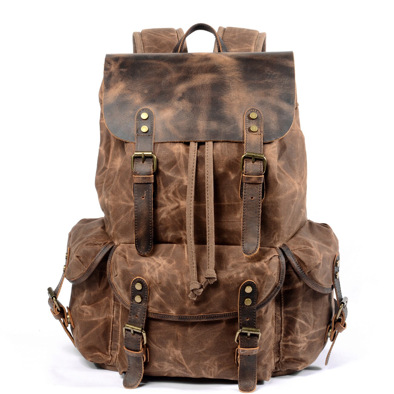Men's Oil Wax Canvas Bag Computer Bag School Bag Student Backpack Retro Backpack Drawstring Travel