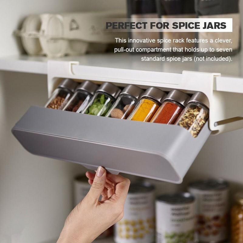 Home Kitchen Self-adhesive Wall-mounted Under-shelf Spice Organizer Spice Bottle Storage Rack Kitchen Supplies Storage
