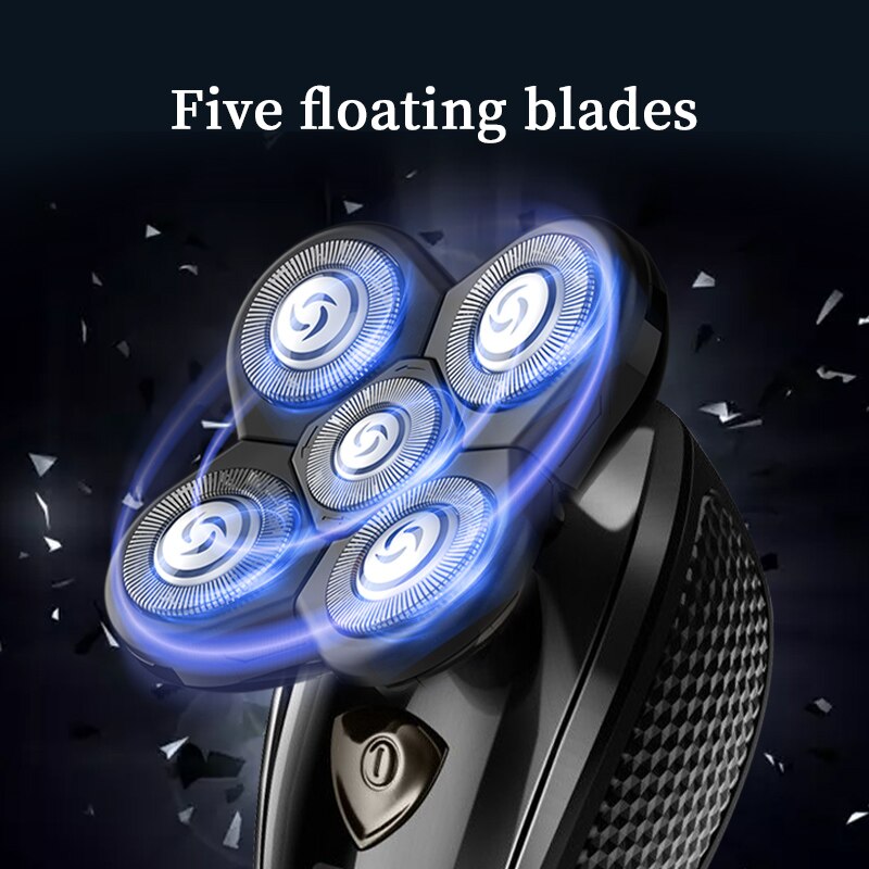 Five floating rotary blades for facial and scalp contours
