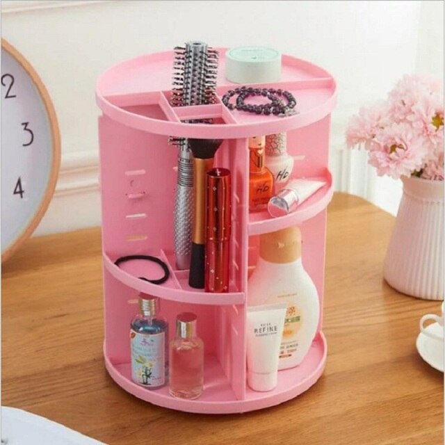 Organizer 360 Degree Rotating Makeup Storage Box White Plastic Multiple Compartments Durable Easy to Clean 32 x 28cm