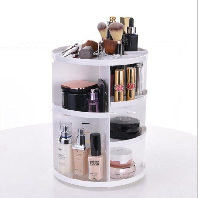 Makeup Organizer Box 360 Degree Rotation Plastic White 32x28cm Eco-friendly Multiple Compartments Assembled By Yourself