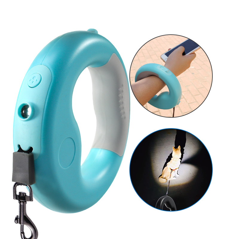 USB Rechargeable Retractable Pet Dog Leash With Led Flashlight And Poop Bag Dispenser