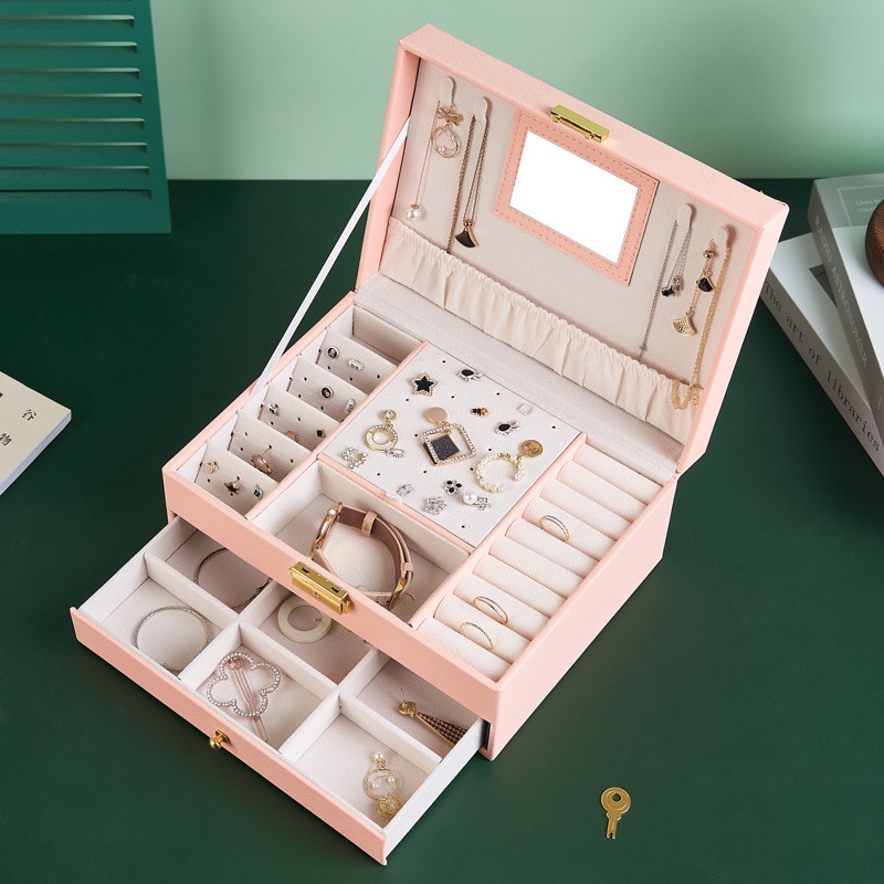 WE Leather Jewelry Box for Women Gifts Box Necklace Earring Ring Jewelry Organizer Storage Joyeros Organizador