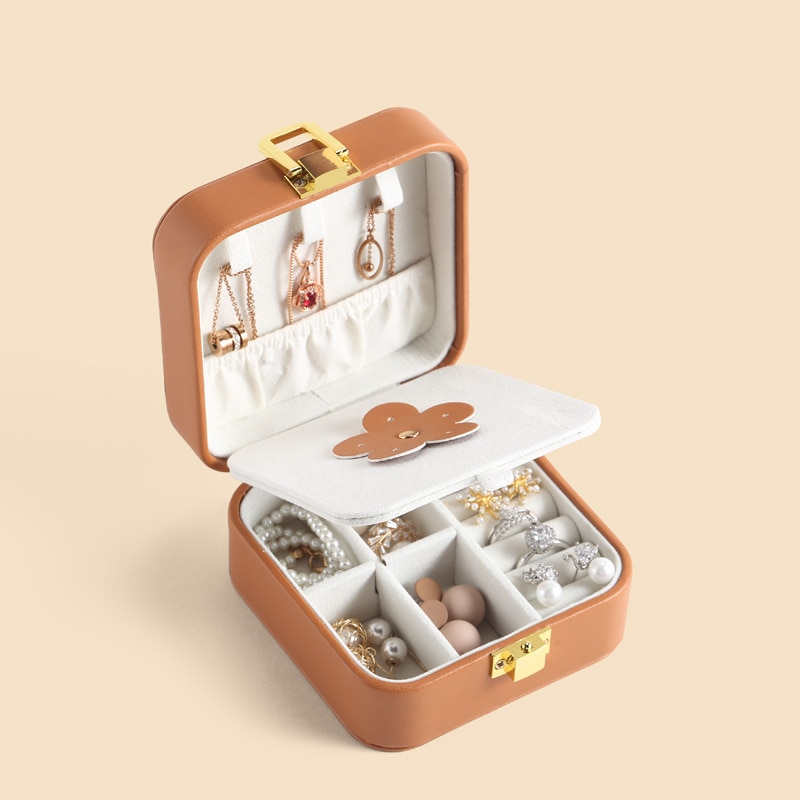 Casegrace PU Leather Mini Jewelry Box Organizer for Jewelry Earrings Necklace Ring Storage Casket Travel Portable Jewellery Case