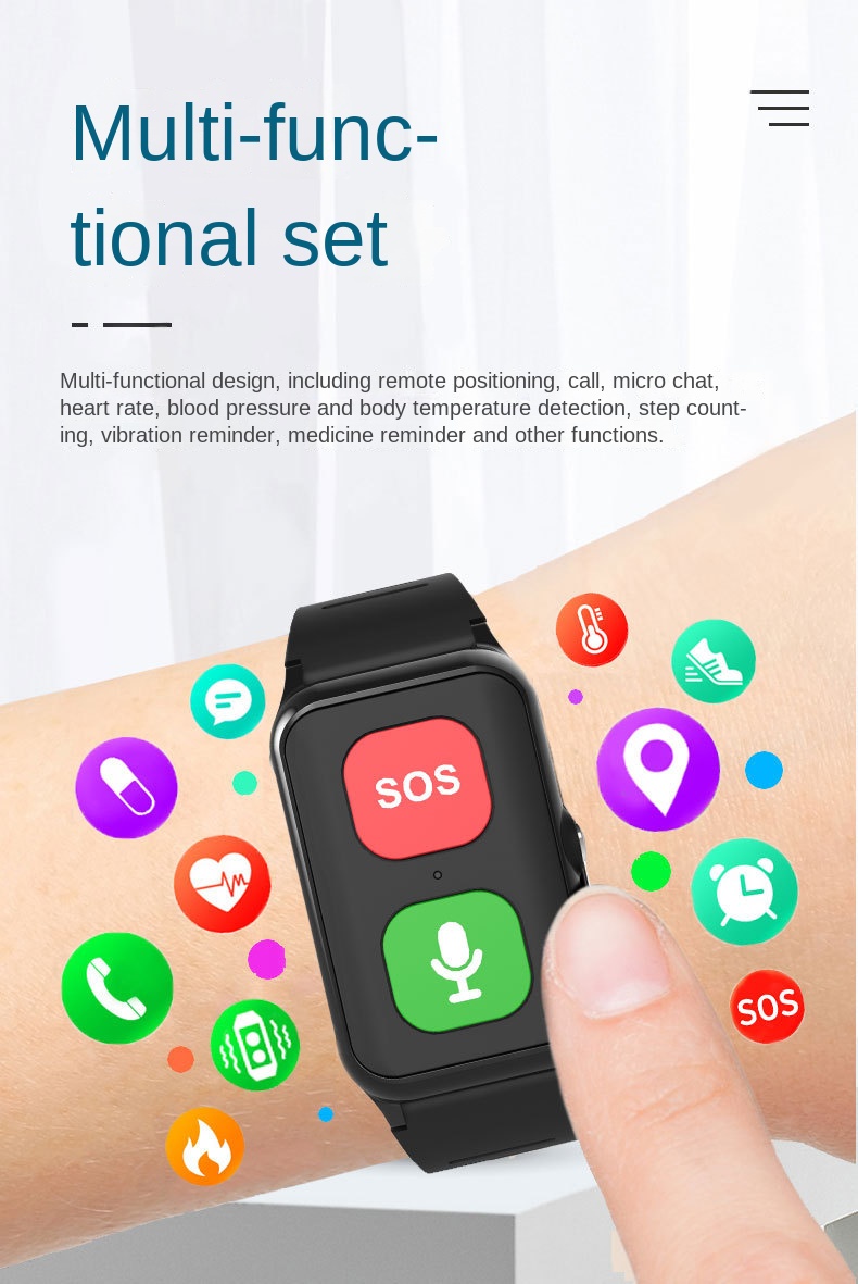 A70 Vibration Reminder Elderly Positioning  GPS Positioning Watch Locator Heart Rate Temperature Measurement Smart Bracelet