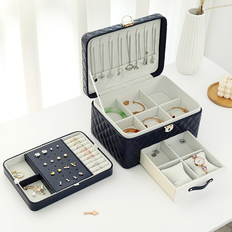 New 3-layer Large Jewelry Box High Capacity Jewelry Casket Storage Organizer Leather Travel Beauty Boxs for Women