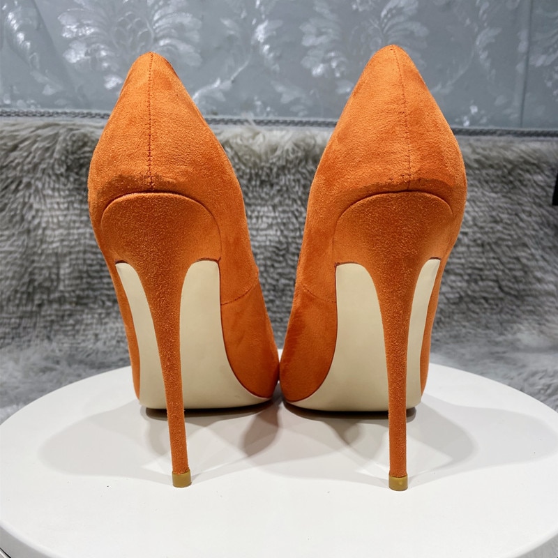 Tikicup Orange Purple Patchwork Women Flock Pointy Toe 8-12cm High Heel Shoes Faux Suede Elegant Stiletto Pumps Small Size 33 45 image 40