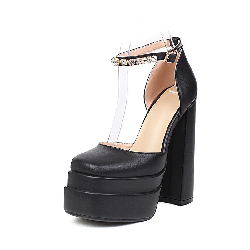 Rhinestone Ankle Strap Super Thick High Heels Platforms Pumps For Women Casual Spring Summer Shallow Party Chunky Shoes Ladies image 43