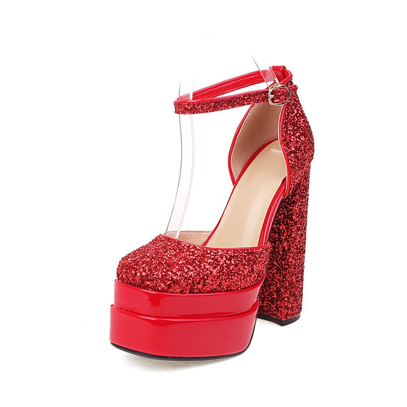 Rhinestone Ankle Strap Super Thick High Heels Platforms Pumps For Women Casual Spring Summer Shallow Party Chunky Shoes Ladies image 219