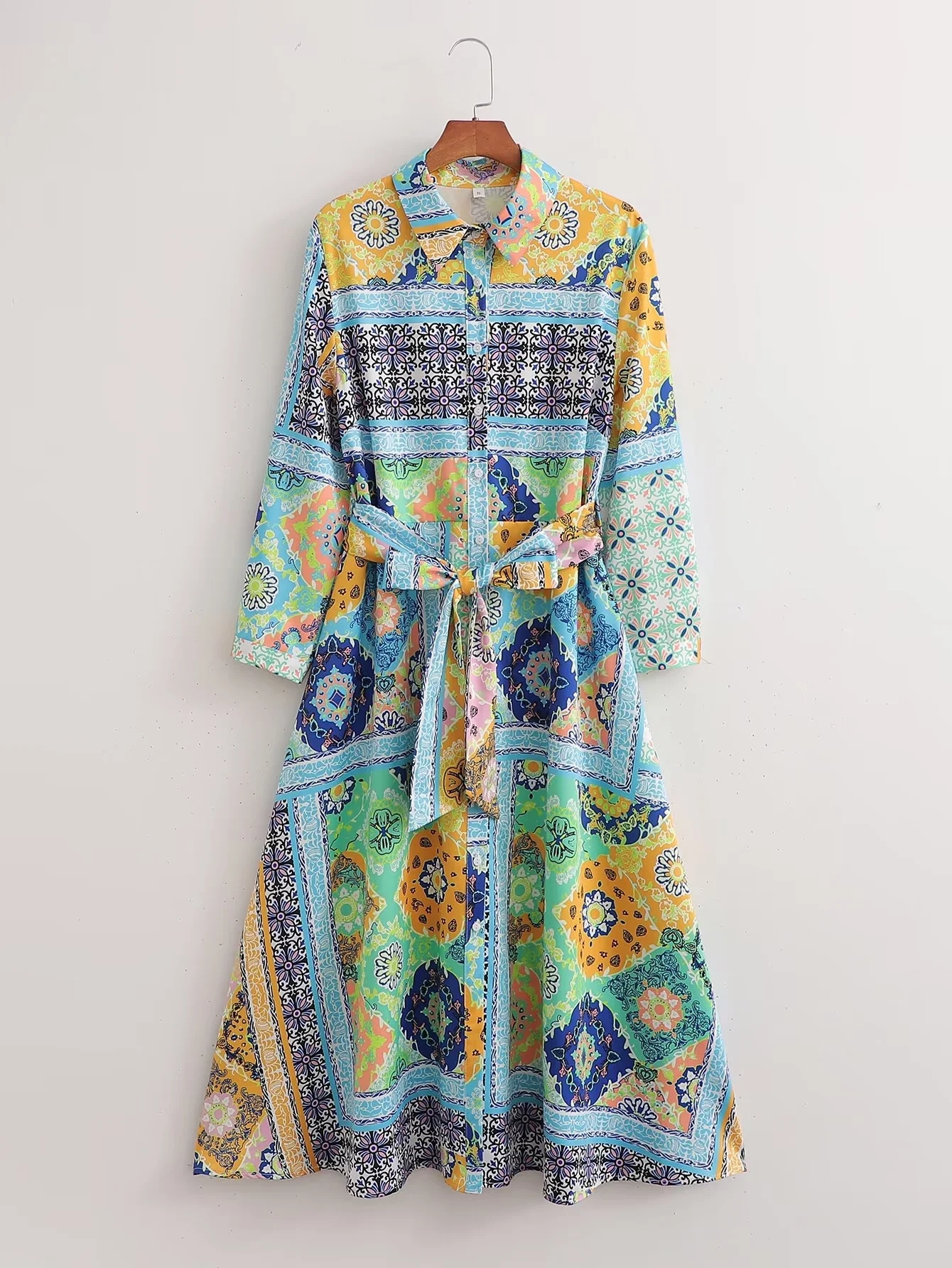 Woman Dress New Fashion Print Boho Elegant Dresses For Women Vintage With Belt Casual Female Party Dresses 4BAF7A446022B9AD6E93D1802AFA5F98