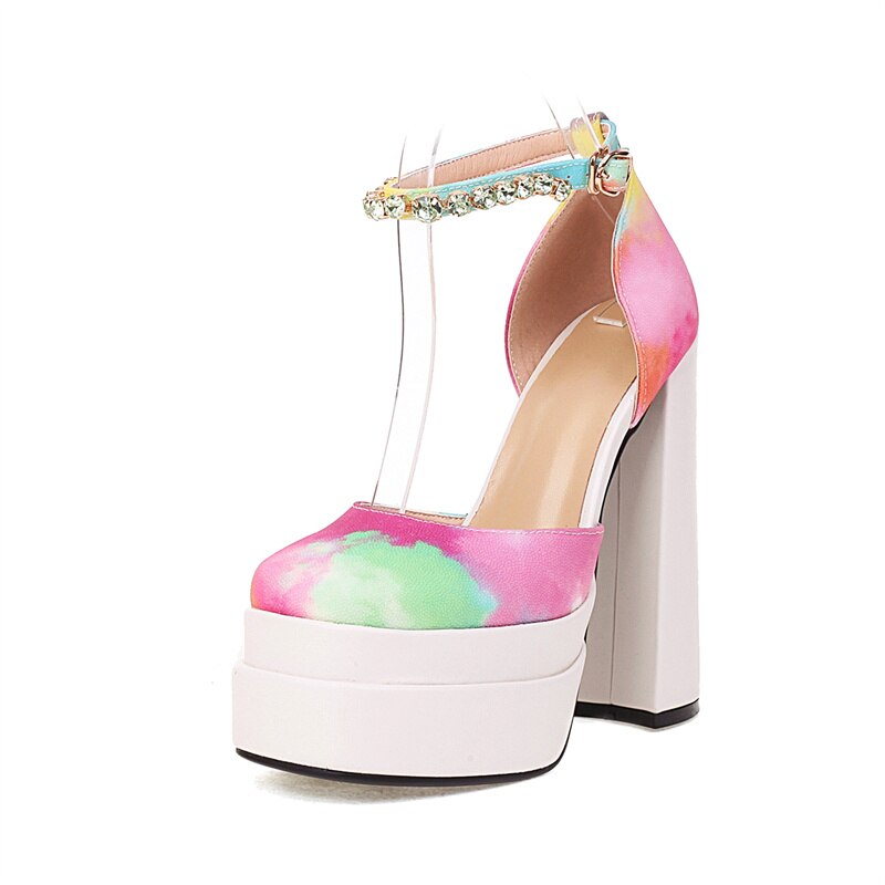 Rhinestone Ankle Strap Super Thick High Heels Platforms Pumps For Women Casual Spring Summer Shallow Party Chunky Shoes Ladies image 102
