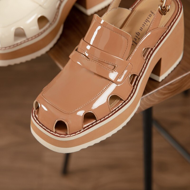 Muffin Thick Bottom Hollow Breathable Retro Thick Bottom Toe Leather Back Empty Belt Sandals image 6