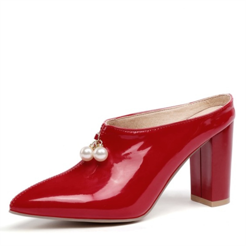 Sexy Shallow Slippers Women High Heels Summer Mules Shoes Ladies Luxury Brand Designer Pointed Toe Red White Sandals