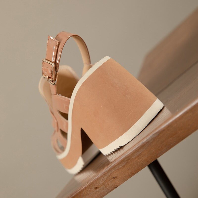 Muffin Thick Bottom Hollow Breathable Retro Thick Bottom Toe Leather Back Empty Belt Sandals image 5