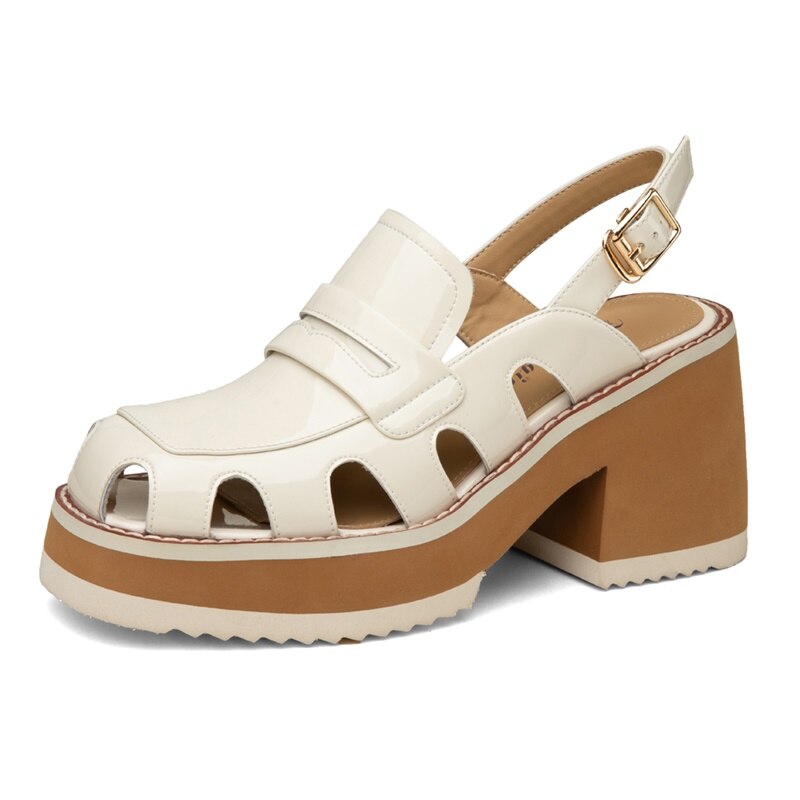 Muffin Thick Bottom Hollow Breathable Retro Thick Bottom Toe Leather Back Empty Belt Sandals