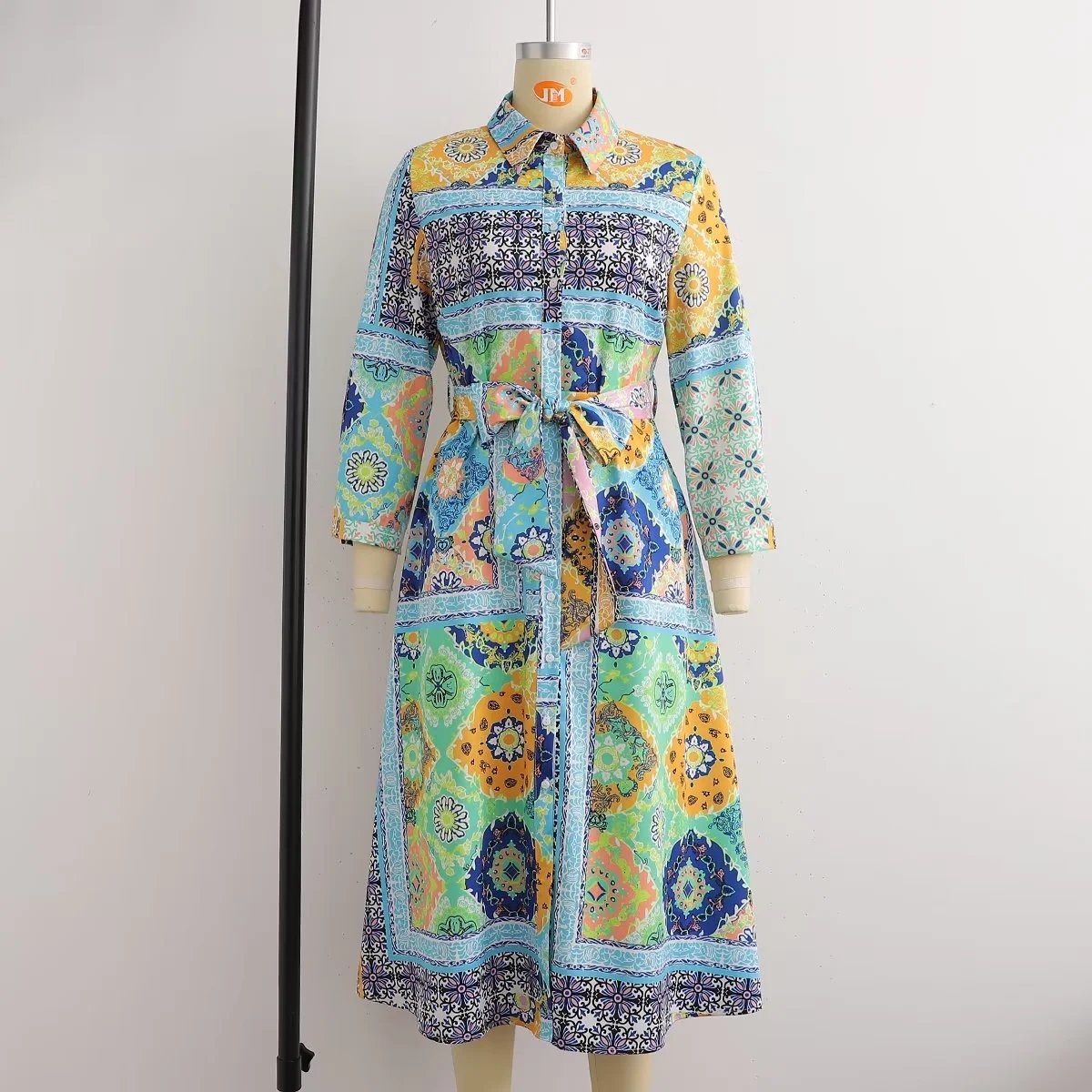 Woman Dress New Fashion Print Boho Elegant Dresses For Women Vintage With Belt Casual Female Party Dresses B297BF126A80DBC7ED6FBFCD779D7865