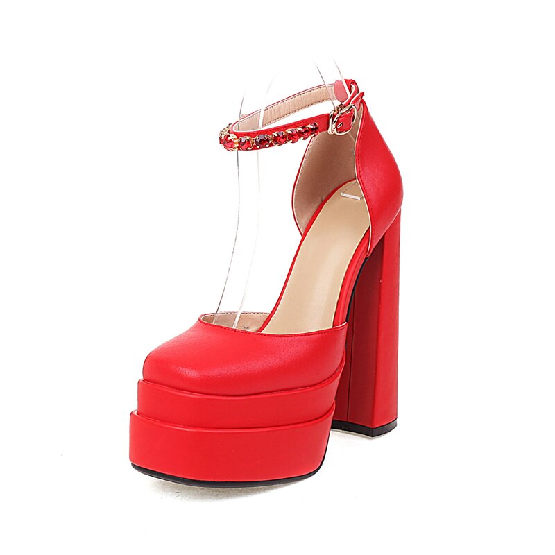 Rhinestone Ankle Strap Super Thick High Heels Platforms Pumps For Women Casual Spring Summer Shallow Party Chunky Shoes Ladies image 21