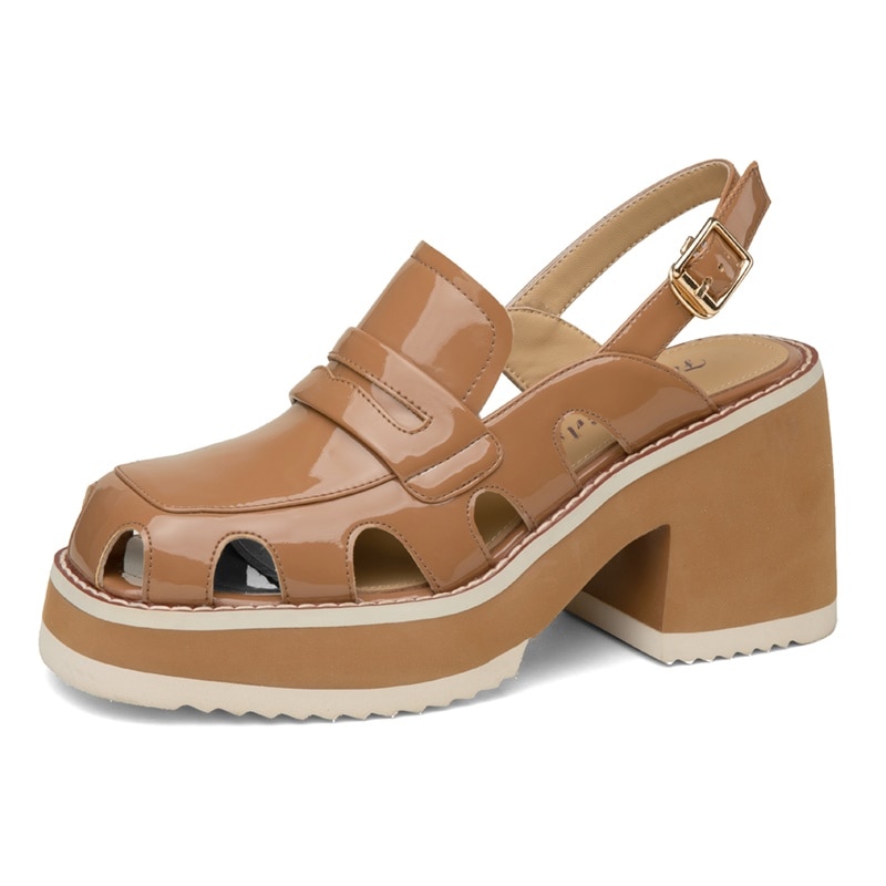 Muffin Thick Bottom Hollow Breathable Retro Thick Bottom Toe Leather Back Empty Belt Sandals