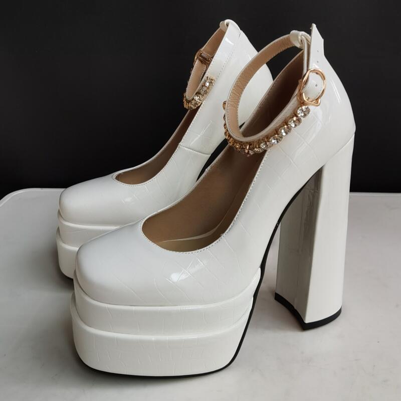 Sexy Crocodile Pattern Pumps Platform Thick High Heel Rhinestone Party Women's Shoes Black Green Spring Summer image 45