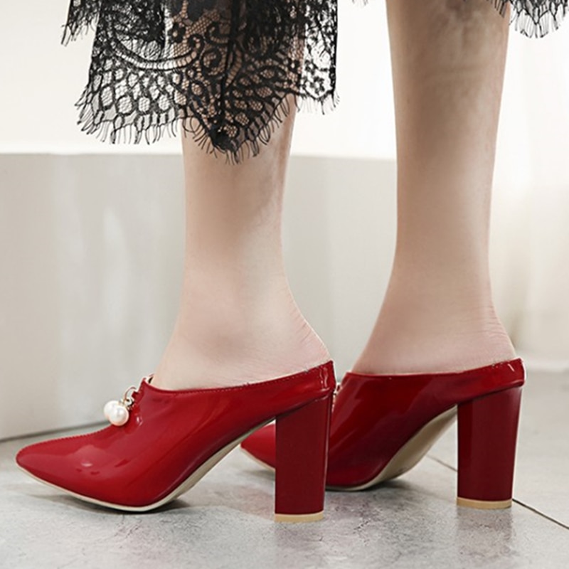 Sexy Shallow Slippers Women High Heels Summer Mules Shoes Ladies Luxury Brand Designer Pointed Toe Red White Sandals image 80