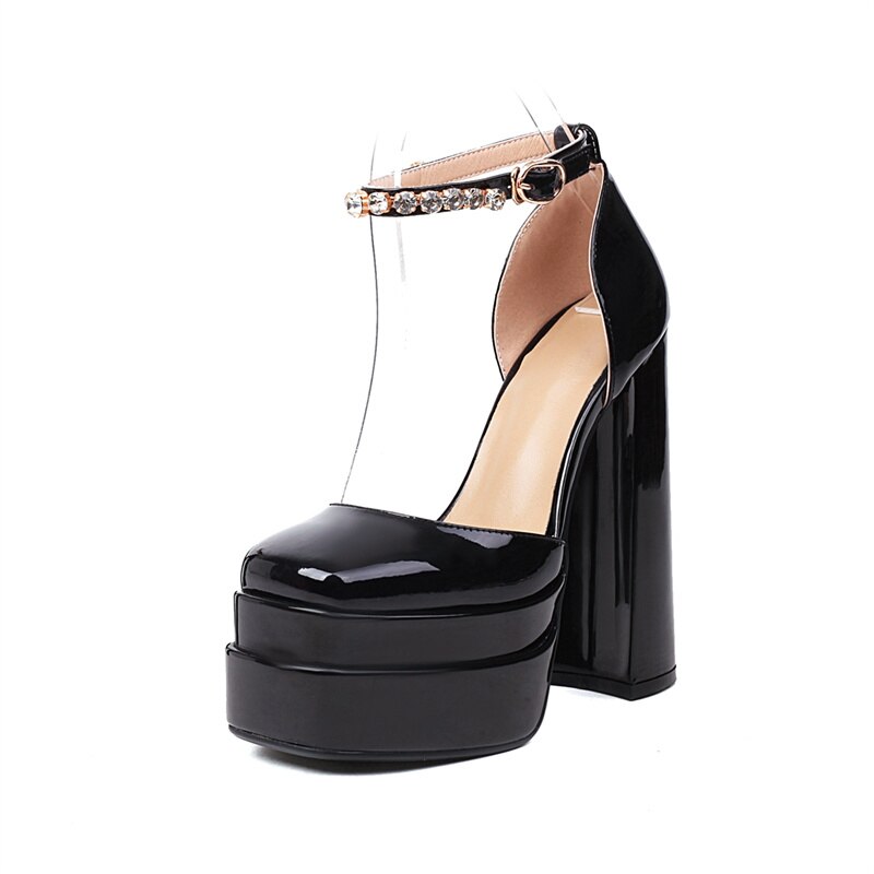 Rhinestone Ankle Strap Super Thick High Heels Platforms Pumps For Women Casual Spring Summer Shallow Party Chunky Shoes Ladies image 70