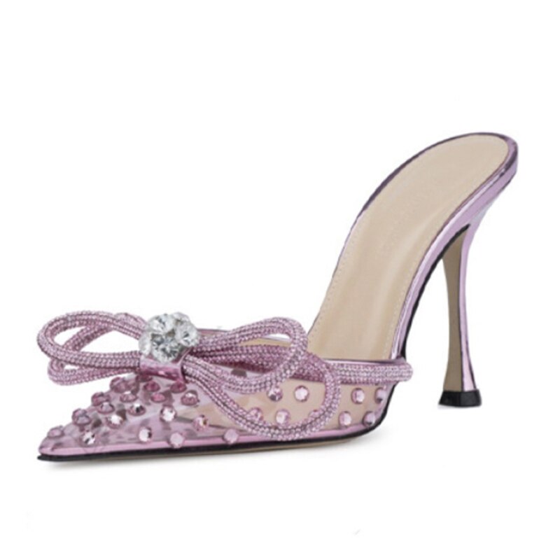 Arden Furtado Summer Women's Shoes Sexy Pointed Toe Strange Style Slippers High Heels Crystal Rhinestone Slides Sandals 11cm heel
