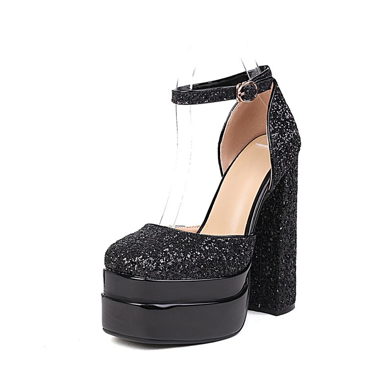 Rhinestone Ankle Strap Super Thick High Heels Platforms Pumps For Women Casual Spring Summer Shallow Party Chunky Shoes Ladies image 235
