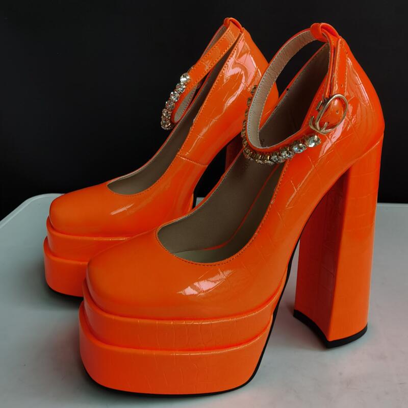 Sexy Crocodile Pattern Pumps Platform Thick High Heel Rhinestone Party Women's Shoes Black Green Spring Summer image 15