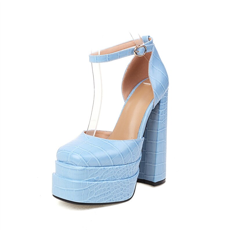 Rhinestone Ankle Strap Super Thick High Heels Platforms Pumps For Women Casual Spring Summer Shallow Party Chunky Shoes Ladies image 123