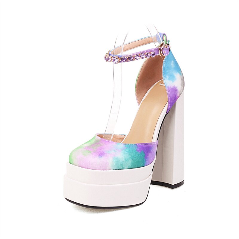 Rhinestone Ankle Strap Super Thick High Heels Platforms Pumps For Women Casual Spring Summer Shallow Party Chunky Shoes Ladies image 113