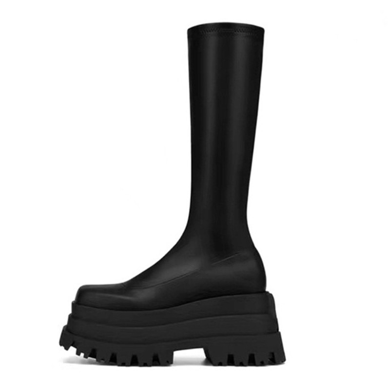 High Platform Boots Thick Bottom Women High Knee Boots Concise High Quality Black Boots Shoes Luxury Brand image 13
