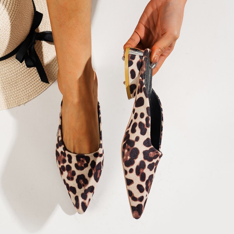 Leopard Chunky Slippers Designer Sandals Summer Pointed Toe Shoes Brand Slides Dress Beach Flip-flops Women Slippers image 22