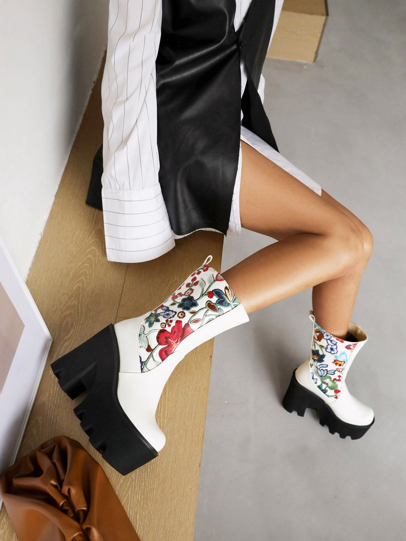 Knitted Embroidered Cloth Stitching PU Ethnic Women's Mid-Calf Boots Ultra High Platform Wedge Heel Heightened Warm Women's Boot image 30