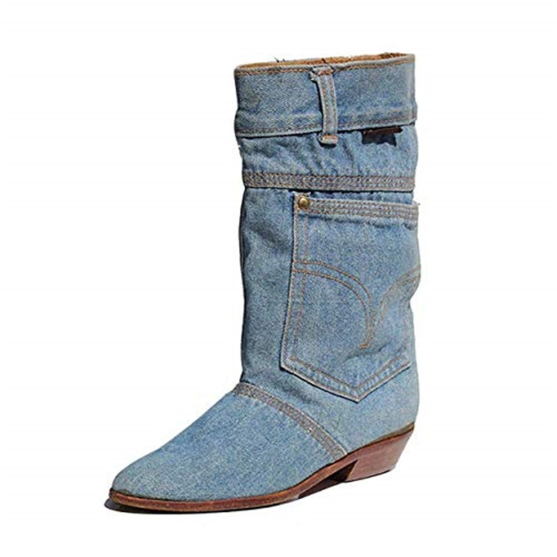 Low Heel Denim Casual Denim Boot Ladies Autumn Winter Cowboy Boots image 6