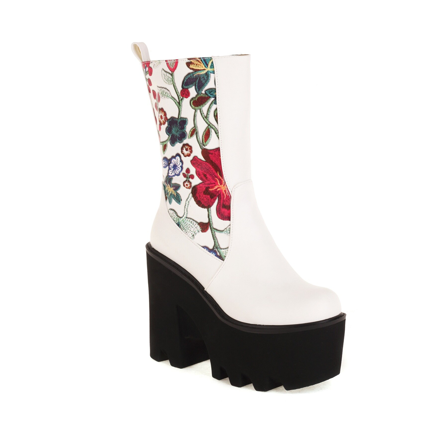 Knitted Embroidered Cloth Stitching PU Ethnic Women's Mid-Calf Boots Ultra High Platform Wedge Heel Heightened Warm Women's Boot image 9
