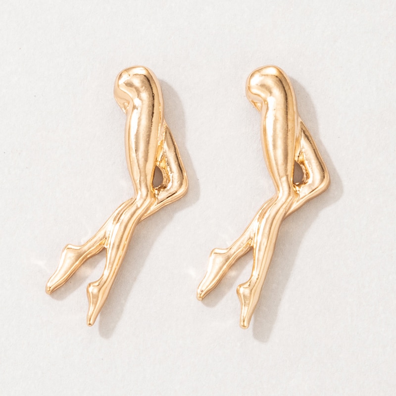 Funny Leg Stud Earrings Quirky Gold Charm Women Girls Party Jewelry Gift