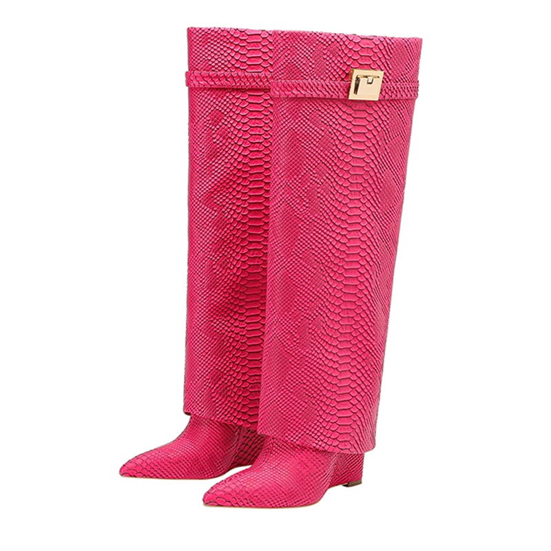 Metal Decoration Women's high boots Genuine Leather Slip-on Long Boots Pointed Toe High Heels Shoes for Women Boots image 10