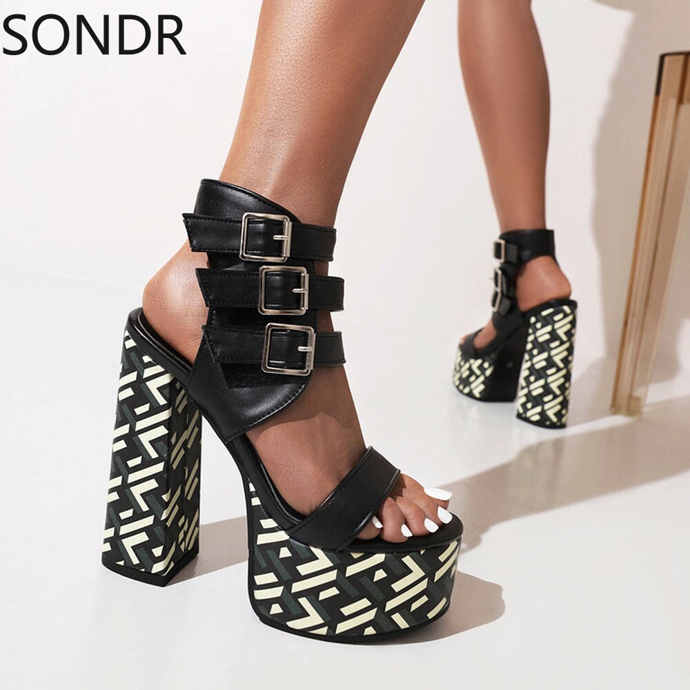 Womens Platform Peep Toe Belt Buckle Sandals Cut Out Super 15CM High Heel Shoes Summer Sexy Gladiator Punk Plus image 22