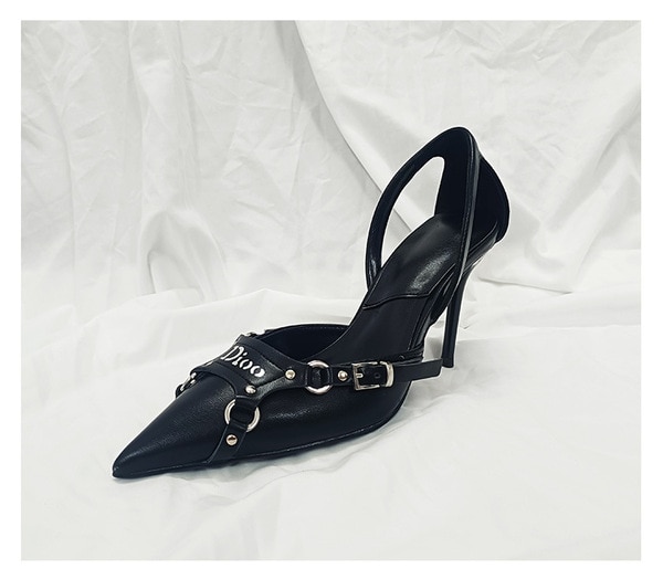 Rivet High-Heeled Shoes Lady Woman's Slippers Slides Pointed Toe Low Cover Rome Basic PU Fabric image 19