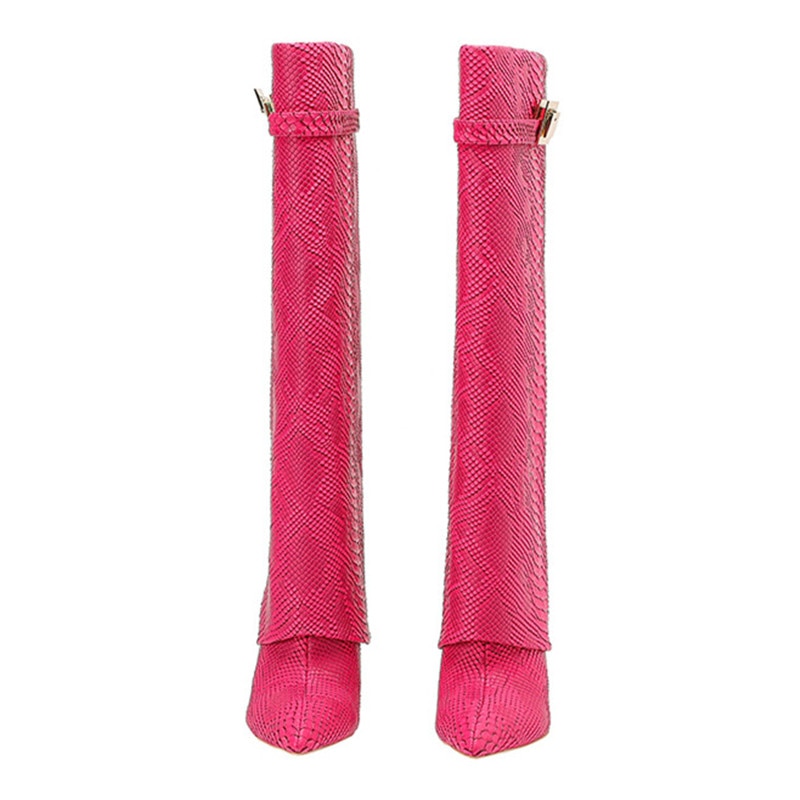 Metal Decoration Women's high boots Genuine Leather Slip-on Long Boots Pointed Toe High Heels Shoes for Women Boots image 33