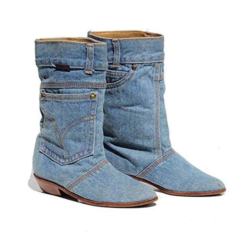 Low Heel Denim Casual Denim Boot Ladies Autumn Winter Cowboy Boots image 13