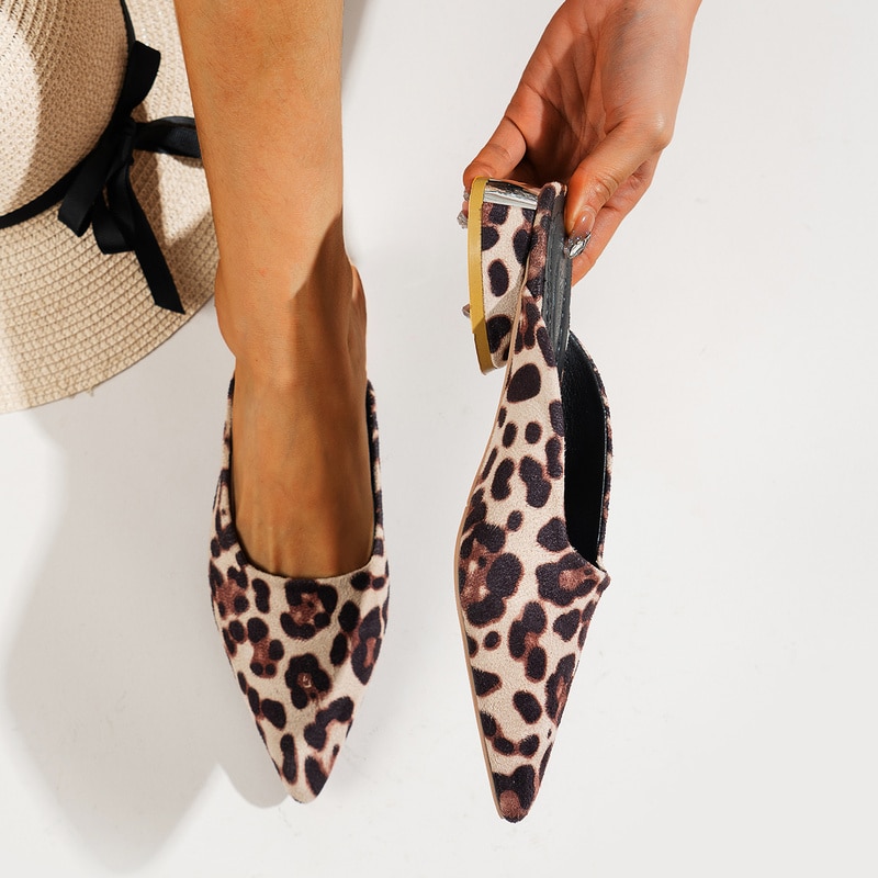 Leopard Chunky Slippers Designer Sandals Summer Pointed Toe Shoes Brand Slides Dress Beach Flip-flops Women Slippers image 26