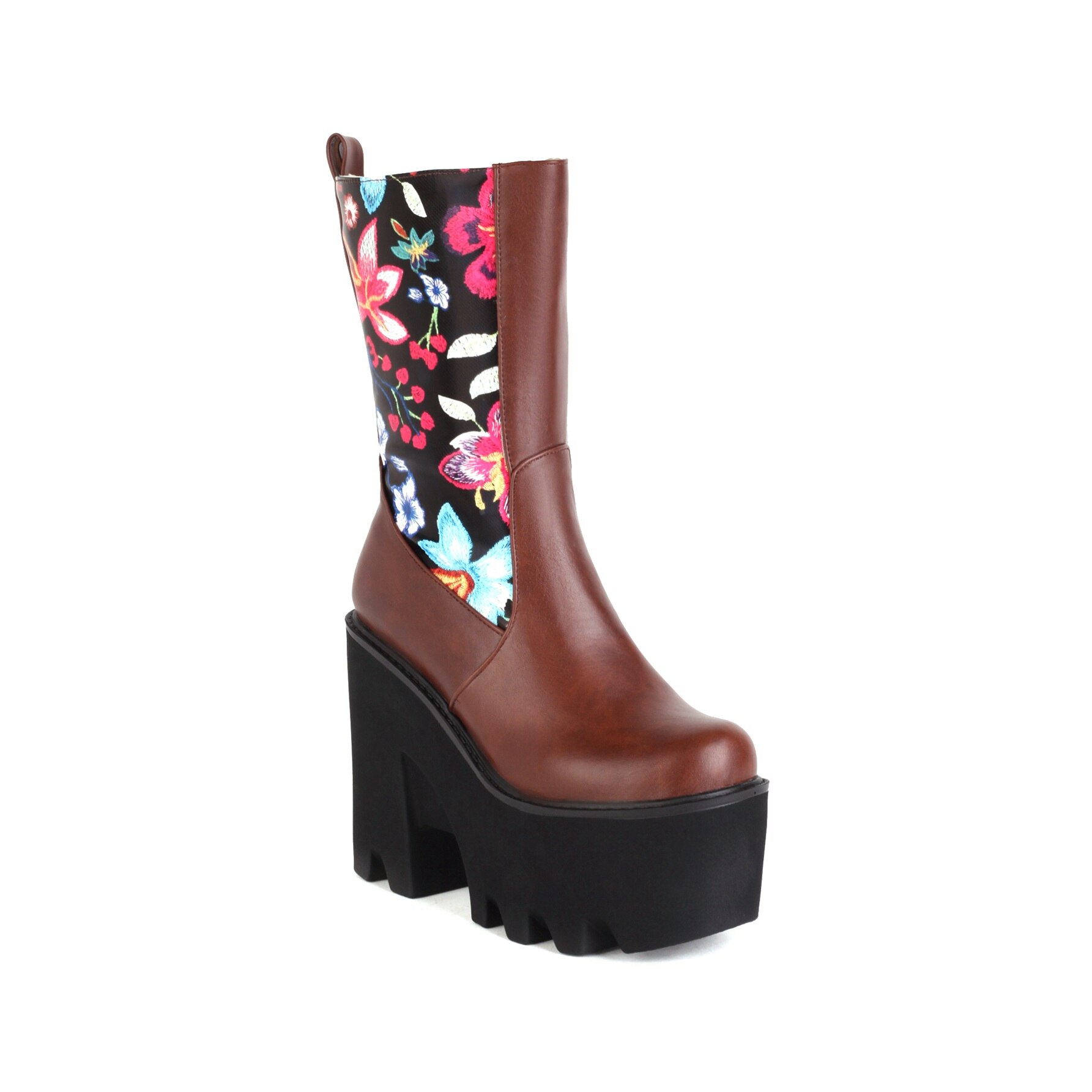 Knitted Embroidered Cloth Stitching PU Ethnic Women's Mid-Calf Boots Ultra High Platform Wedge Heel Heightened Warm Women's Boot image 18